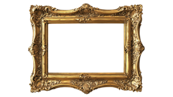Vintage ornate golden picture frame ready for artwork or photo. Perfect for adding elegance to any display. png