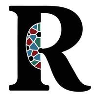 Creative letter R designed with a colorful mosaic of geometric shapes, ideal for use in digital art, branding, or graphic design vector
