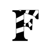 Creative sticker design of the letter F with dynamic angular edges and contrasting striped pattern vector