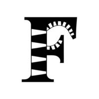 Sticker design featuring a bold letter F with sharp angular edges and black and white striped pattern vector