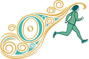 Modern and dynamic letter O illustrated with soft, swirling lines and patterns in bold, contrasting colors, evoking energy vector