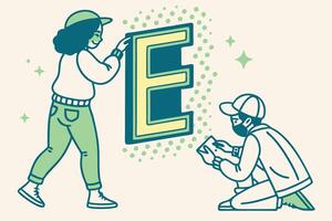 Colorful gradient letter E with a retro aesthetic, bringing an energetic and creative vibe to graphic design and visual branding projects vector