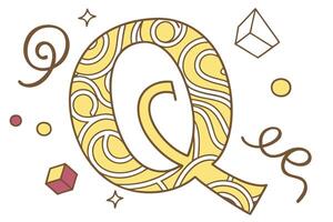 Creative and quirky illustration of the letter Q, featuring swirling abstract shapes and vibrant geometric patterns vector