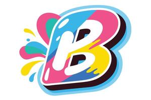 Colorful and vibrant brush strokes forming the letter B with splashes of pink, blue, and yellow, creating a playful and artistic design vector