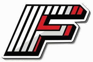 Stylized letter F sticker with sharp edges and bold black and white stripes for a modern look vector