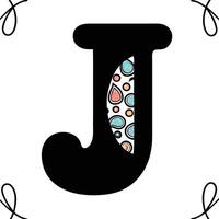 Simple yet stylish letter J with a fun, decorative pattern filled with bright dots, hearts, and stars for a joyful and playful look vector