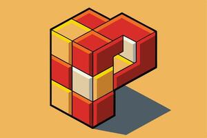 Unique and creative letter P design composed of stacked cubes, creating a dynamic and visually appealing geometric effect vector