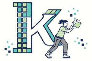 A creative digital letter K made from square pixels arranged in a grid like pattern for a tech inspired look vector