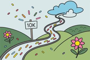 depiction of a journey, featuring a winding road, numbered signposts, and playful elements symbolizing milestones and goals vector