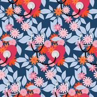 Seamless pattern of simple flowers and leaves with stethoscope and heart for National Nurses Day vector
