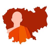 A monk in an orange robe against the backdrop of a silhouette map of Cambodia vector