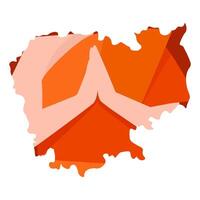 A monk with his hands folded in prayer within the outline of a map of Cambodia vector