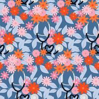 Seamless pattern of simple flowers and leaves with stethoscope for National Nurses Day vector