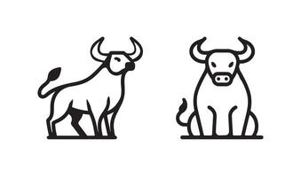 Silhouette Bull and Stock Market Icons Collection for Share Market and Livestock Designs Bull Run and Bull Market Illustrations Outline and Sketches for Trading Growth and Flat Style Graphics vector