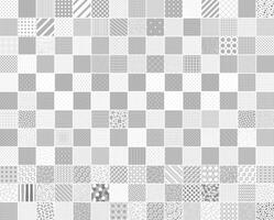 Collection of seamless geometric patterns in different styles. White and gray repeatable unusual minimalistic prints. Striped, dotted, mosaic, drawing backgrounds vector