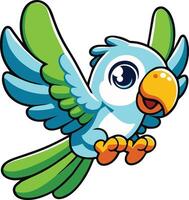 Cute, Colourful Cartoon Parrot Character Illustration in Flat Design Isolated 2D Digital Clip Art of a Cheerful Multi Colored Bird flying Talking jpg image Perfect for Creative Designs and Mascots vector