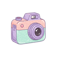 Whimsical pastel vintage camera with glittery details, soft pink, mint, and purple hues, and a glossy lens, perfect for stickers and aesthetic designs, isolated on Transparent Background png