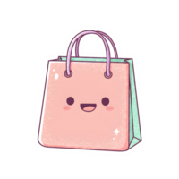 Cute Kawaii Shopping Bag with Sparkly Pastel Design and Cute Smiling Face on Transparent Background png