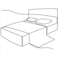 Minimalist Line Art Illustration of a Bed in a Bedroom sketch vector