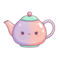 Whimsical Cute Teapot with Glossy Finish and Blush Cheeks on Transparent Background png