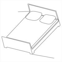 Simple Line Drawing of a Bed with Pillows outline style illustration vector