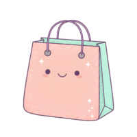 Kawaii Shopping Bag with Sparkly Pastel Design and Cute Smiling Face on Transparent Background png