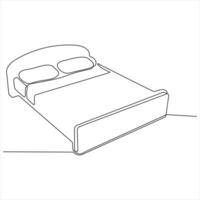 Bed continuous oneline drawing outline style illustration vector
