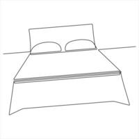 Simple line drawing of a bed in a bedroom continuous oneline drawing illustration vector
