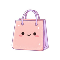 Charming Pastel Paper Bag Illustration with Sparkles and Cute Face on Transparent Background png