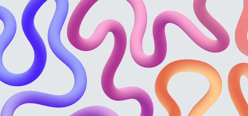 Wavy 3d shapes with colorful Gradient on white background.