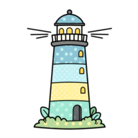 Whimsical Hand-Drawn Lighthouse with Playful Patterns and Soft Colors png