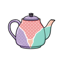 Teapot Illustration with Cute Patchwork Style with Polka Dot and Chevron Patterns png