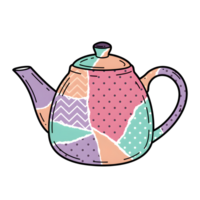 chaleira ilustração com adorável patchwork Projeto e polca ponto e divisa padrões png