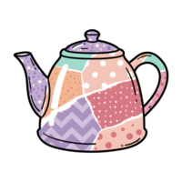 Whimsical Teapot Illustration in Pastel Patchwork Style with Polka Dot and Chevron Patterns png