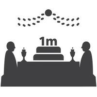 Golden confetti cascading over a birthday table with cake, party decorations, and excitement, views followers subscribers vector