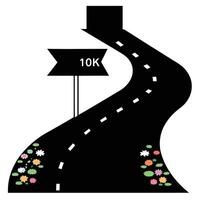 A winding path with flowers and a 10k sign symbolizing growth and achievement on a journey views followers subscribers vector