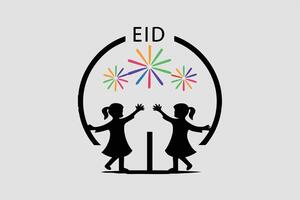 Happy children playing with fireworks and sparklers, celebrating Eid under a colorful, star filled sky in a cheerful and festive atmosphere vector