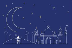 Stylized geometric architecture of Islamic landmarks in minimalist line art, ideal for Eid Mubarak celebrations, with Islamic elements Background vector