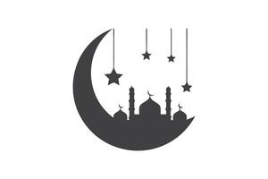 Elegant silhouette of a mosque with crescent moon and stars, minimalist design for Islamic elements Background vector