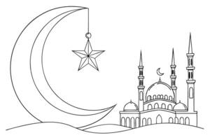 Beautiful minimalist mosque silhouette with a crescent moon and stars, a perfect representation of Islamic elements Background vector