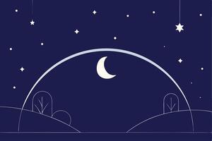 Islamic elements Background featuring mosque architecture, crescent moon, lanterns, and stars in a night sky, perfect for Ramadan design vector