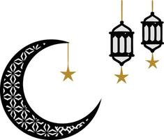 Ramadan Kareem concept with crescent moon and traditional lanterns in black and white, Islamic elements Background for cards vector