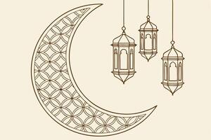 Elegant Islamic elements background featuring a golden crescent moon with intricate patterns, ideal for festive Eid designs vector