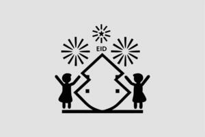 Joyful kids celebrating Eid with sparklers and fireworks, creating a vibrant, colorful scene in the night sky, full of stars and excitement vector