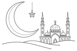 Stylized minimalist art featuring a mosque with crescent moon and stars for Islamic elements Background vector