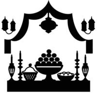 Luxurious Eid feast setup with ornate candles, traditional sweets, and elegant decorations in a grand setting, ideal for celebrating Eid in style vector