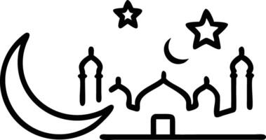 Modern minimalist illustration of a mosque with crescent moon and stars, ideal for Islamic elements Background vector