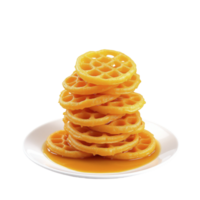A stack of waffles on a plate with orange syrup png