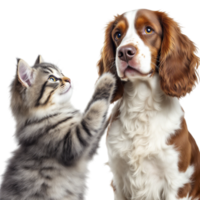 A dog and a cat are standing next to each other png