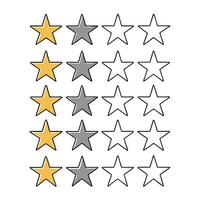 Colorful star rating scale with gold, grey, and empty stars on a white background, representing varying levels of customer feedback or satisfaction vector